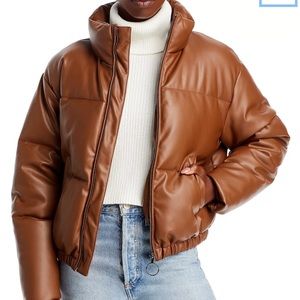 SOLD* Aqua Faux leather puffer coat like new sz2x